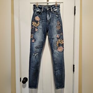 Embroidered American Eagle Floral Jeans Size 4 Long